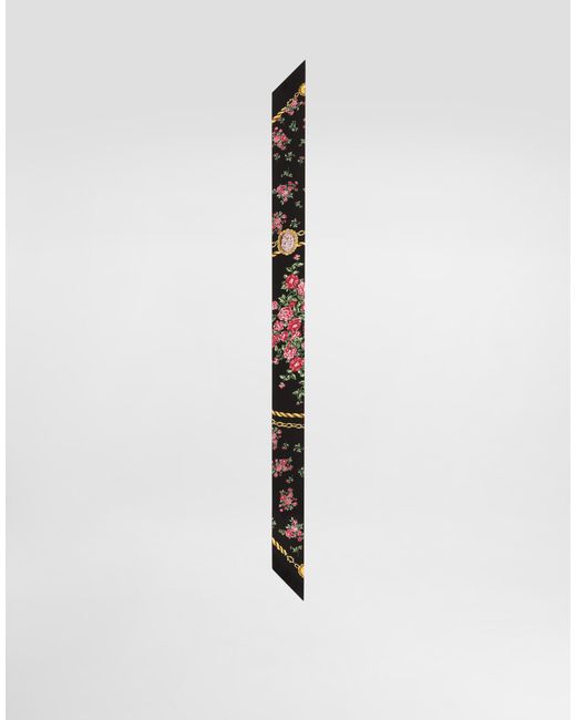 Dolce & Gabbana White Small Rose Bouquets-Print Silk Twill Bandeau 6X100