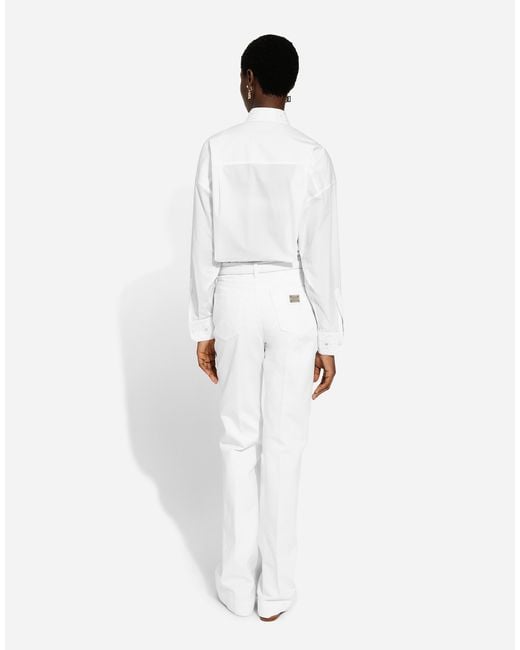 Dolce & Gabbana White Long-Sleeved Cotton Shirt With Embroidered Collar