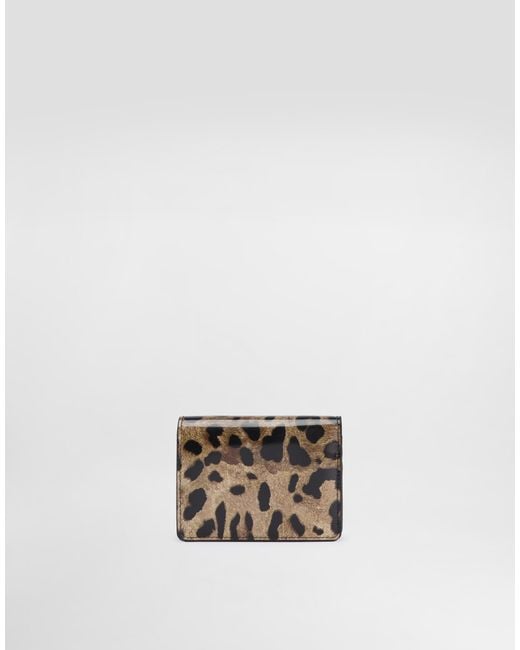 Cartera En Piel De Becerro Brillante Con Estampado De Leopardo Dolce & Gabbana de color Metallic