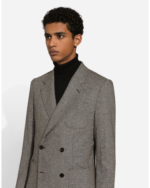 Dolce & Gabbana Green Double-Breasted Portofino-Fit Stretch Flannel Jacket for men