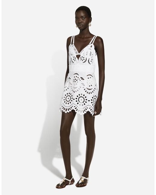 Dolce & Gabbana White Cotton Minidress With Straps And Cut-Out Detailing