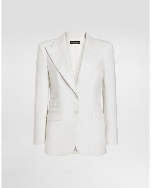 Dolce & Gabbana White Single-Breasted Woolen Turlington Blazer