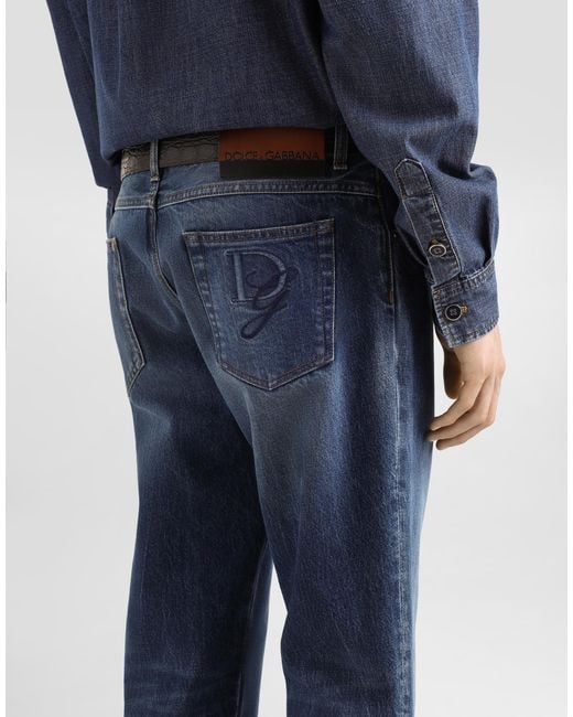 Vaqueros Corte Regular De Algodón Con Placa Dolce & Gabbana de hombre de color Blue