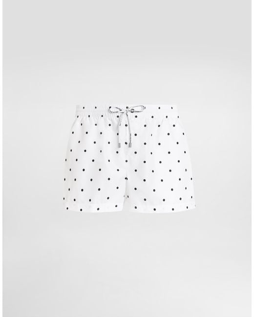 Dolce & Gabbana White Polka Dot-Print Short Swim Boxers for men