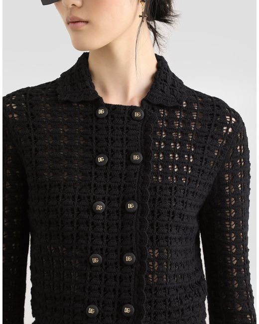 Dolce & Gabbana Black Short Double-Breasted Wool Crochet Jacket