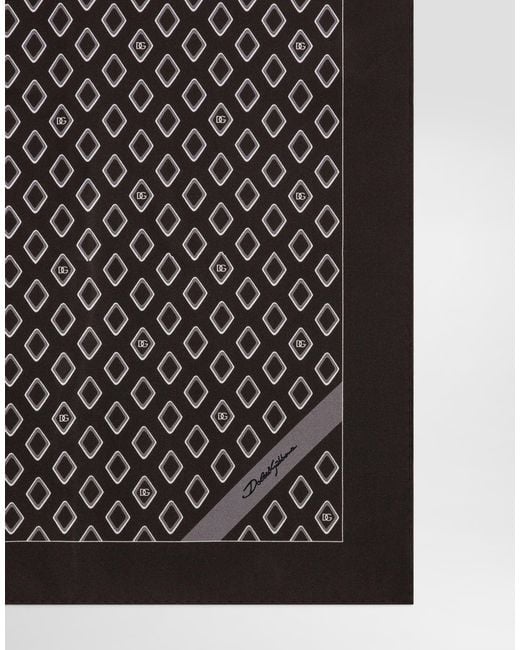 Dolce & Gabbana Black Silk Pocket Square With Micro-Design And Logo for men