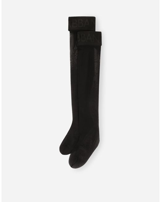 Dolce & Gabbana ニーハイソックス ロゴ入りストレッチバンド Black