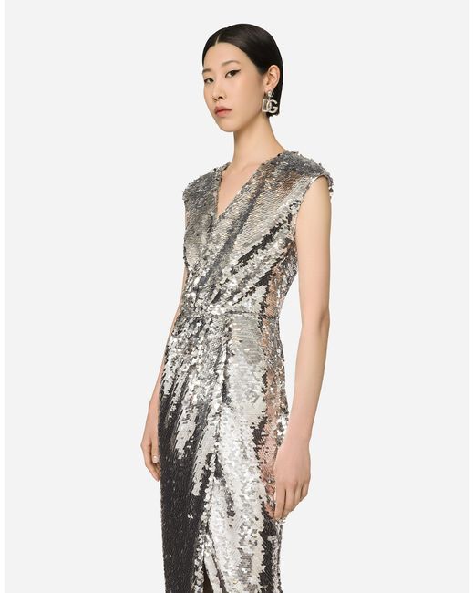 Dolce & Gabbana White Sequin-embellished Maxi Dress