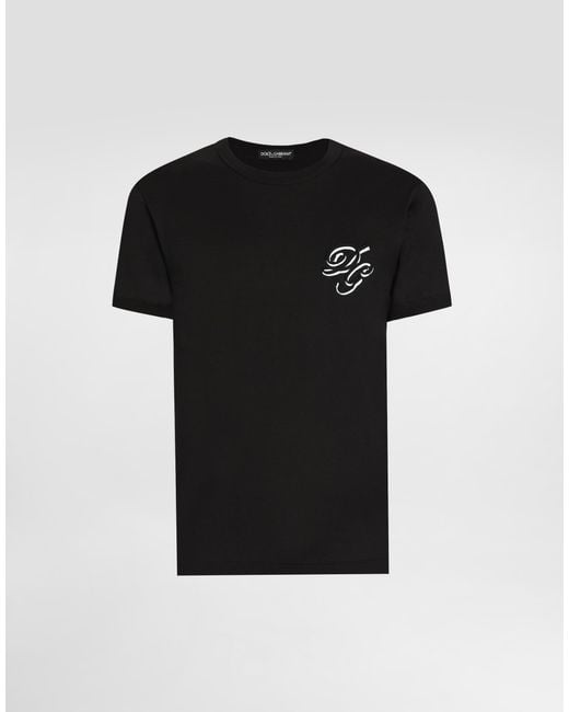 Dolce & Gabbana Black T-Shirt With Embroidered Logo for men