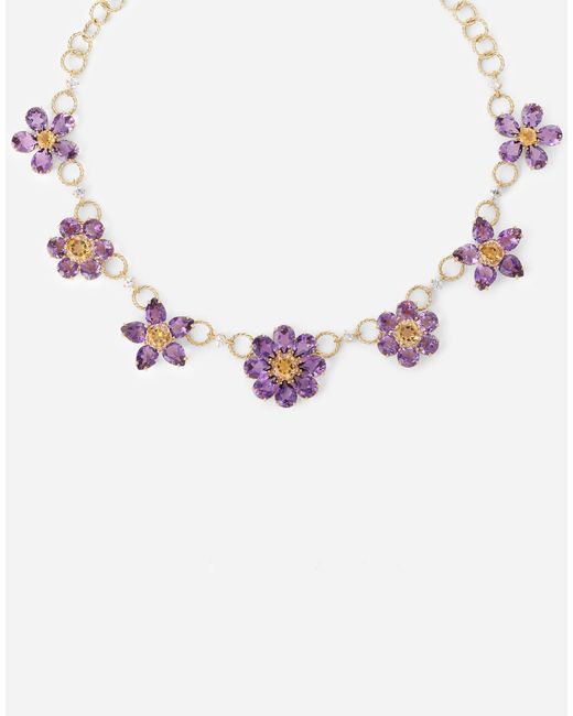 Dolce & Gabbana Natural Spring Necklace 18 Carat, Amethysts, Citrines And Sapphires