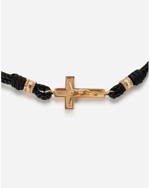 Dolce & Gabbana Blue Sicily Bracelet Fabric With 18-Carat Cross for men