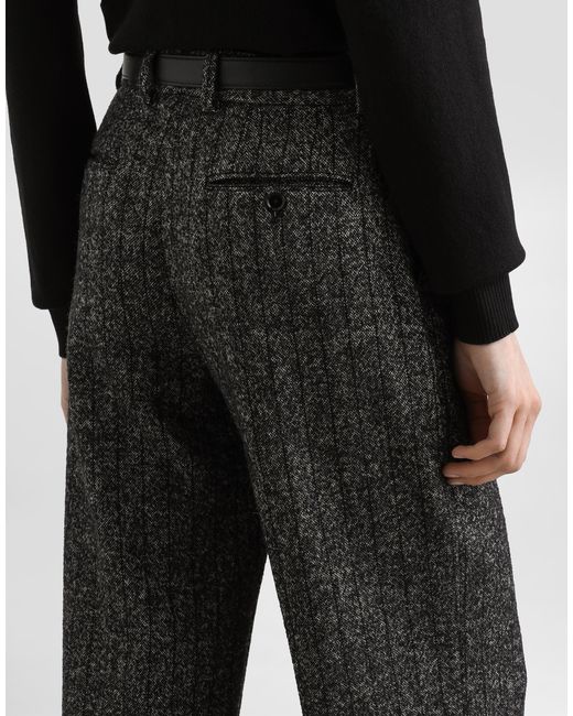 Dolce & Gabbana Wool Trousers With Striped Print Gray