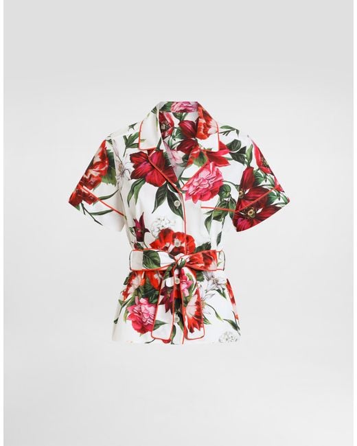 Dolce & Gabbana Red Bluse Vanity Aus Popeline Mit Blumenprint