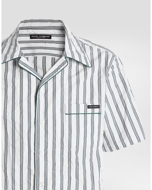 Dolce & Gabbana White Crinkled Striped Poplin Hawaii Shirt for men