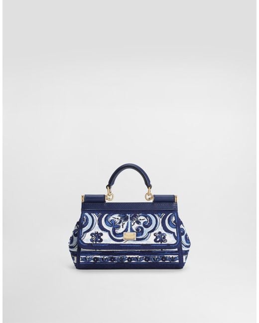 Dolce & Gabbana Blue Dg Exclusive Small Sicily Handbag With Majolica Embroidery
