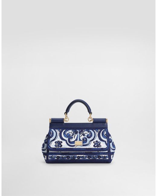 Dolce & Gabbana Blue Dg Exclusive Small Sicily Handbag With Majolica Embroidery