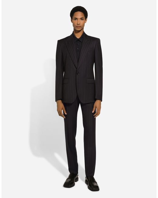 Dolce & Gabbana Black Single-Breasted Pinstripe Wool Sicilia-Fit Jacket for men