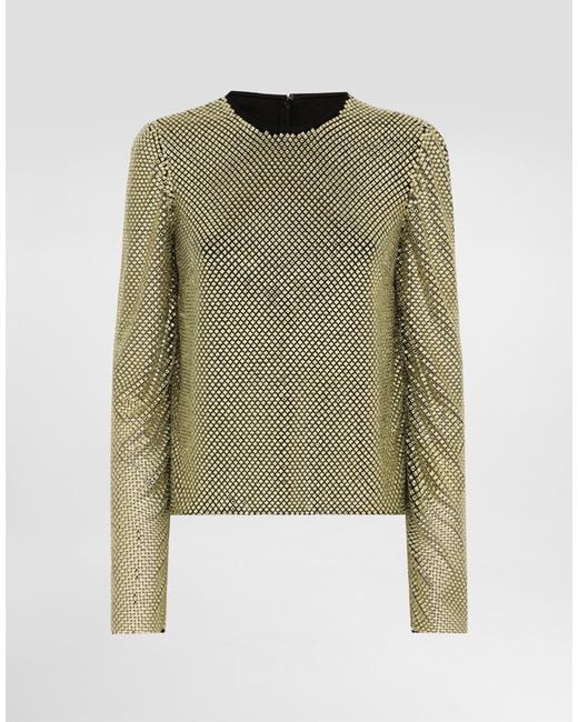 Dolce & Gabbana クリスタルメッシュ ロングスリーブ トップ Green