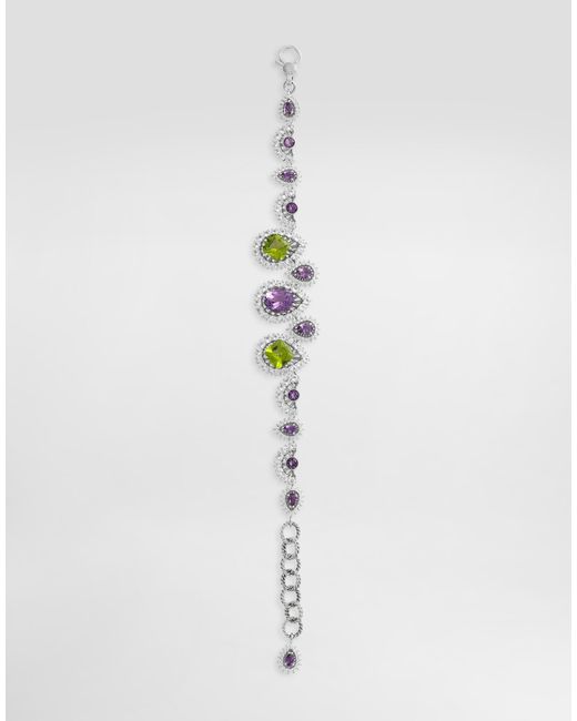 Dolce & Gabbana White Eleganza Bracelet 18-Carat, Amethysts, Peridots, And Sapphires