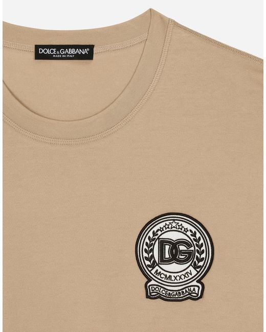 T-Shirt En Coton Avec Logo Dg Brodé Dolce & Gabbana pour homme en coloris Natural