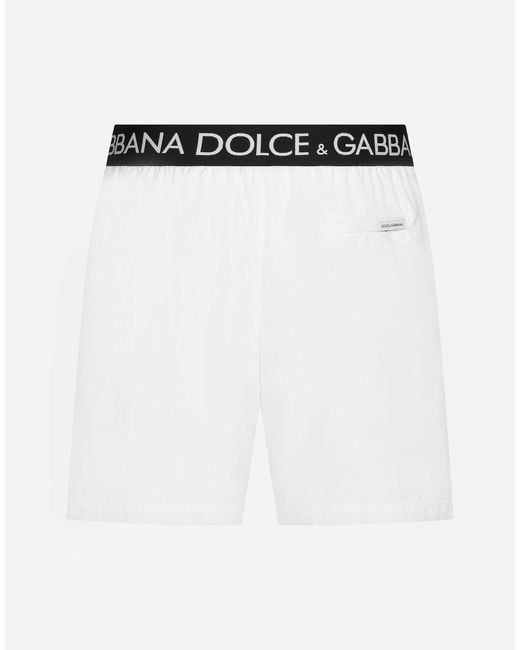 Dolce & Gabbana White Mid-Length Swim Trunks With Branded Stretch Waistband for men