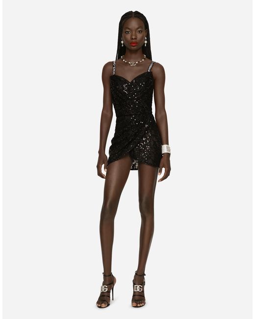 Dolce & Gabbana ショートドレス スパンコールエンブロイダリー Black