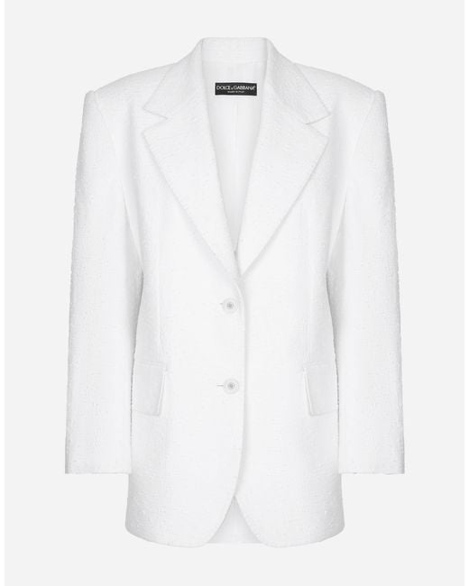 Dolce & Gabbana White Single-Breasted Cotton Raschel Tweed Jacket