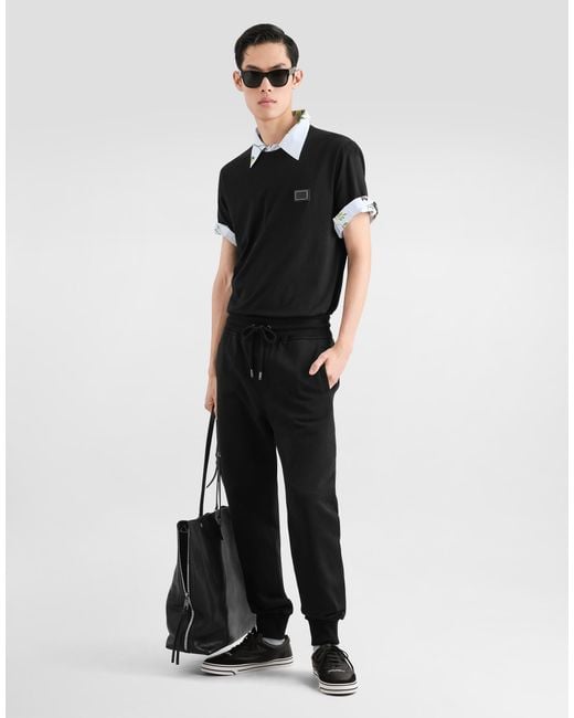Dolce & Gabbana Black Cotton T-Shirt With Logo Plate for men
