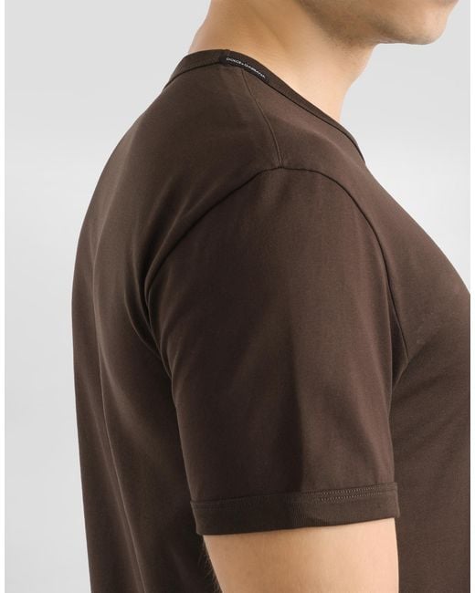 Dolce & Gabbana Brown Cotton T-Shirt With Heraldic Patch for men