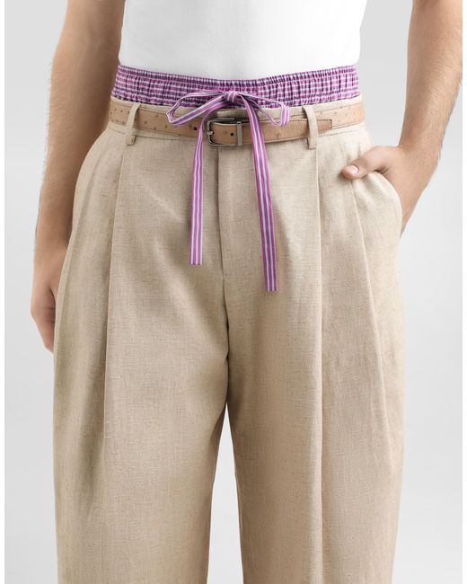 Dolce & Gabbana Natural Hemp And Silk Trousers With Tweed Effect for men