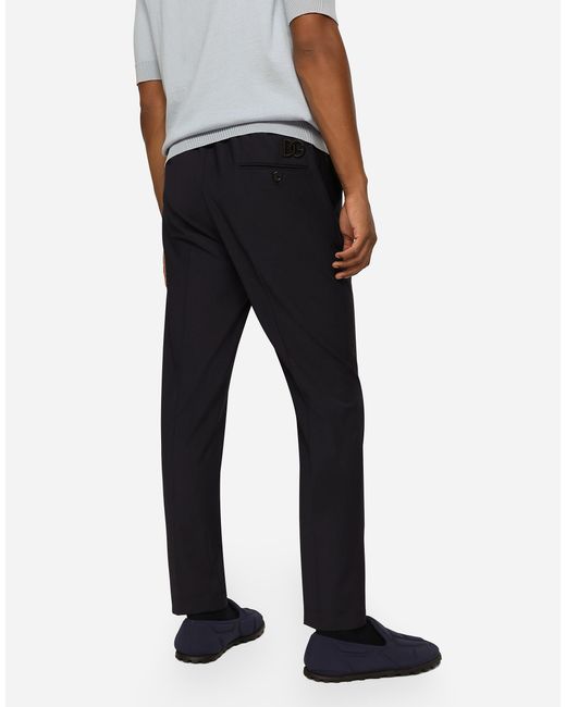 Dolce & Gabbana Blue Stretch Wool Pants With Dg Embroidery for men