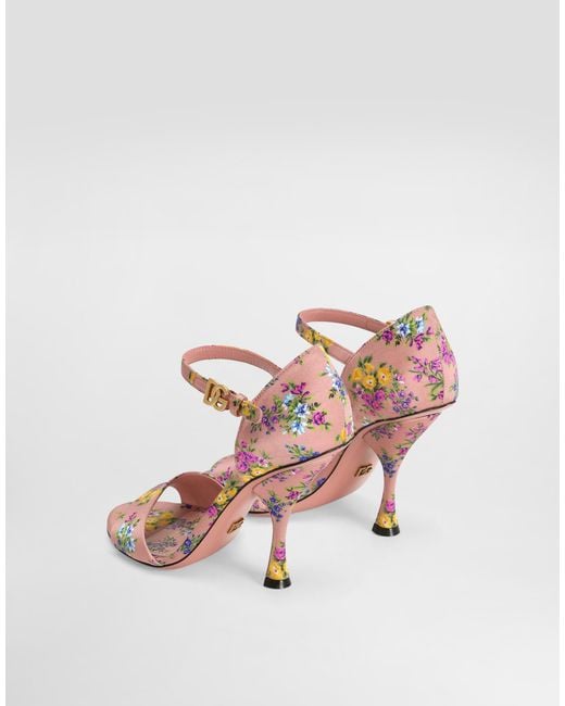 Dolce & Gabbana Pink Keira Satin Sandal With Little Flowers Print