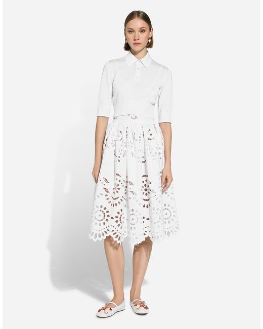 Dolce & Gabbana White Cotton Midi Circle Skirt With Cut-Out Detailing