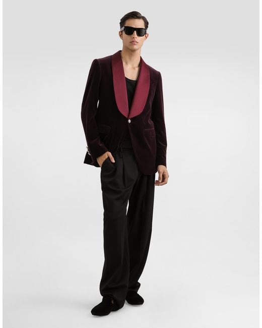 Dolce & Gabbana Purple Velvet Embellished Tuxedo Jacket for men