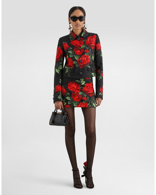 Veste En Brocart Avec Boutons Bijoux À Imprimé Roses Dolce & Gabbana en coloris Red