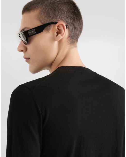 Dolce & Gabbana Black Virgin Wool Pullover With Embroidery for men