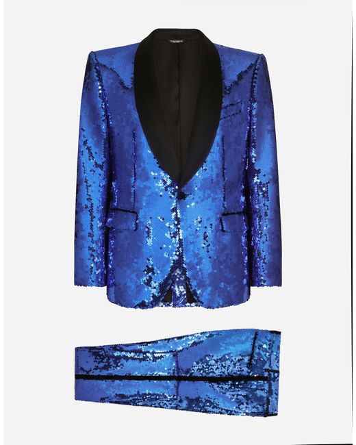 メンズ Dolce & Gabbana シングルブレストタキシードスーツ シチリアフィット スパンコール Blue