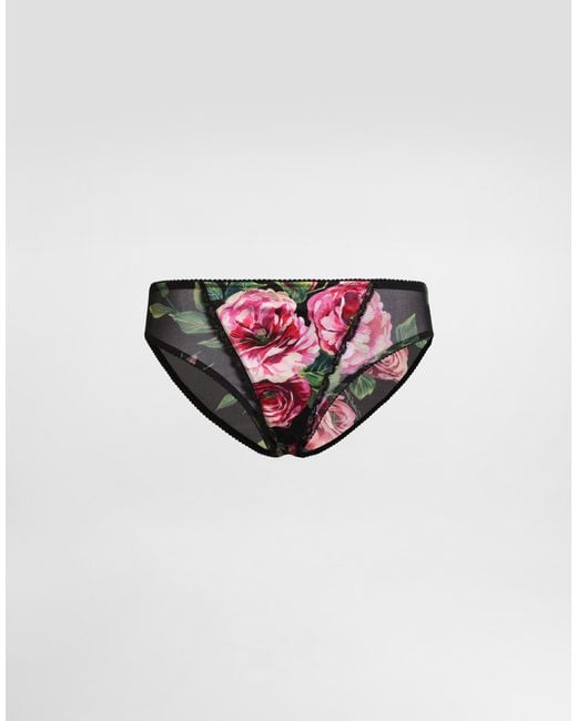 Dolce & Gabbana White Slip Aus Satin Und Tüll Rosenprint