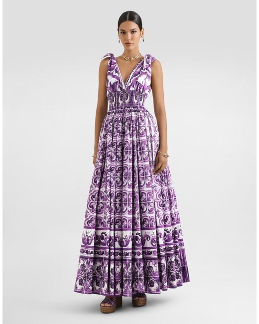 Dolce & Gabbana Purple Majolica-Print Poplin Dress