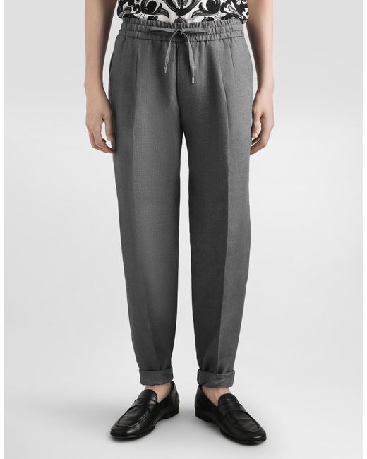 Dolce & Gabbana Gray Washed Linen Canvas Jogging Trousers for men