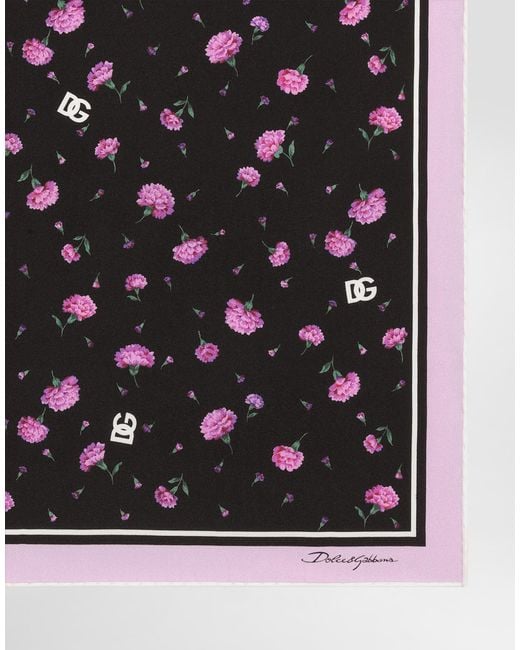 Dolce & Gabbana Black Carnation-Print Silk Twill Scarf 50X50