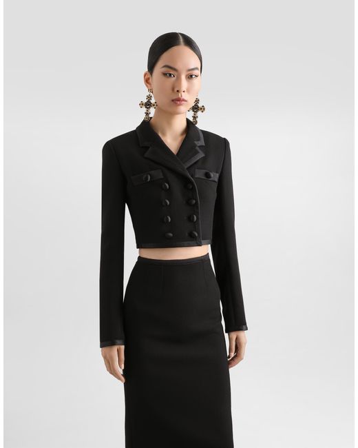 Dolce & Gabbana Black Short Double-Breasted Wool Crepe Jacket
