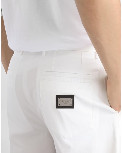Bermuda En Coton Stretch Avec Plaquette À Logo Dolce & Gabbana pour homme en coloris White