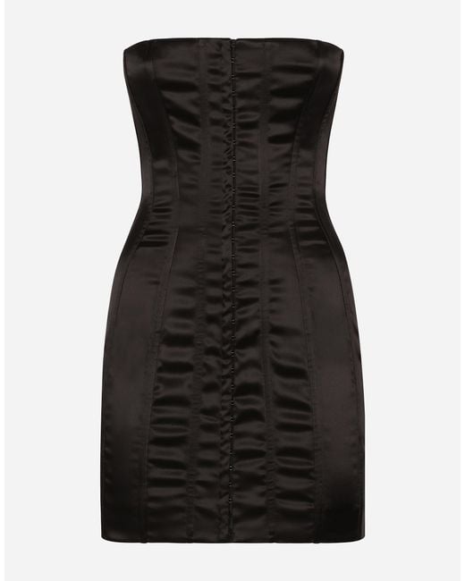 Dolce & Gabbana Black Strapless Satin Minidress