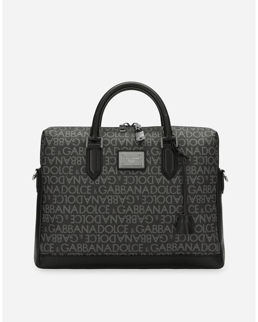 Dolce & Gabbana Black Coated Jacquard Briefcase for men