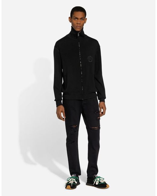 メンズ Dolce & Gabbana Cashmere And Silk Zip-Up Sweatshirt With Dg Patch Black