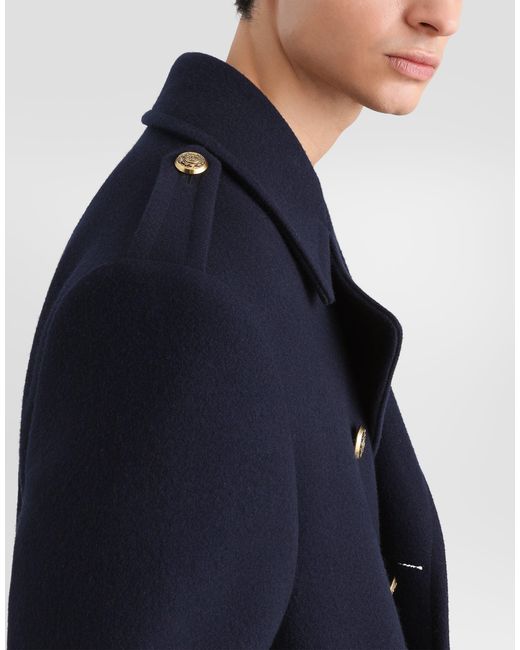 Dolce & Gabbana Blue Double-Breasted Wool Coat for men