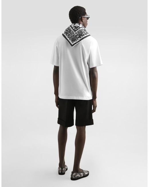 Dolce & Gabbana White Scarf Detail Cotton T-Shirt for men