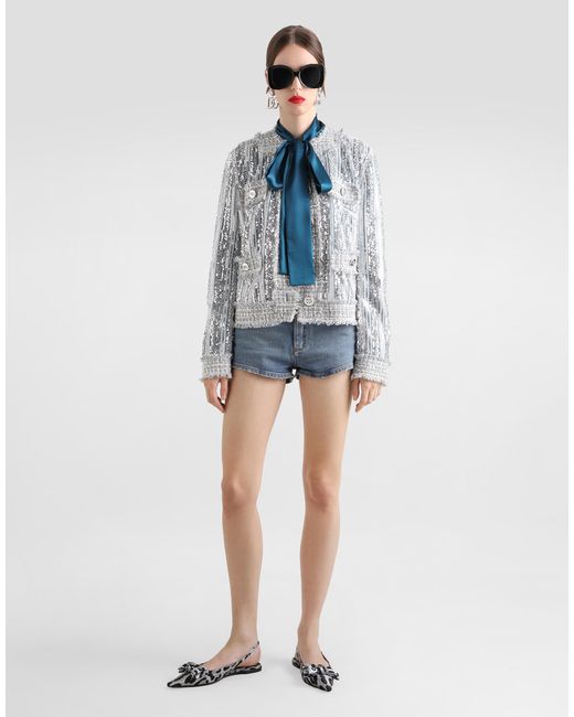 Dolce & Gabbana Gray Tulle Gabbana Jacket With Sequin Embroidery