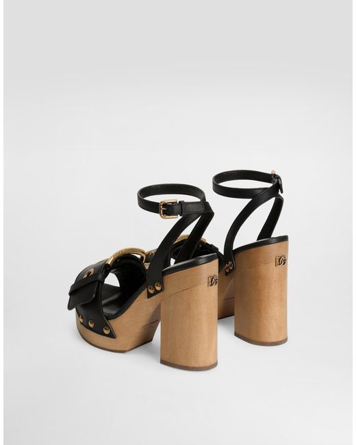Dolce & Gabbana Black Cowhide Wedge Sandals